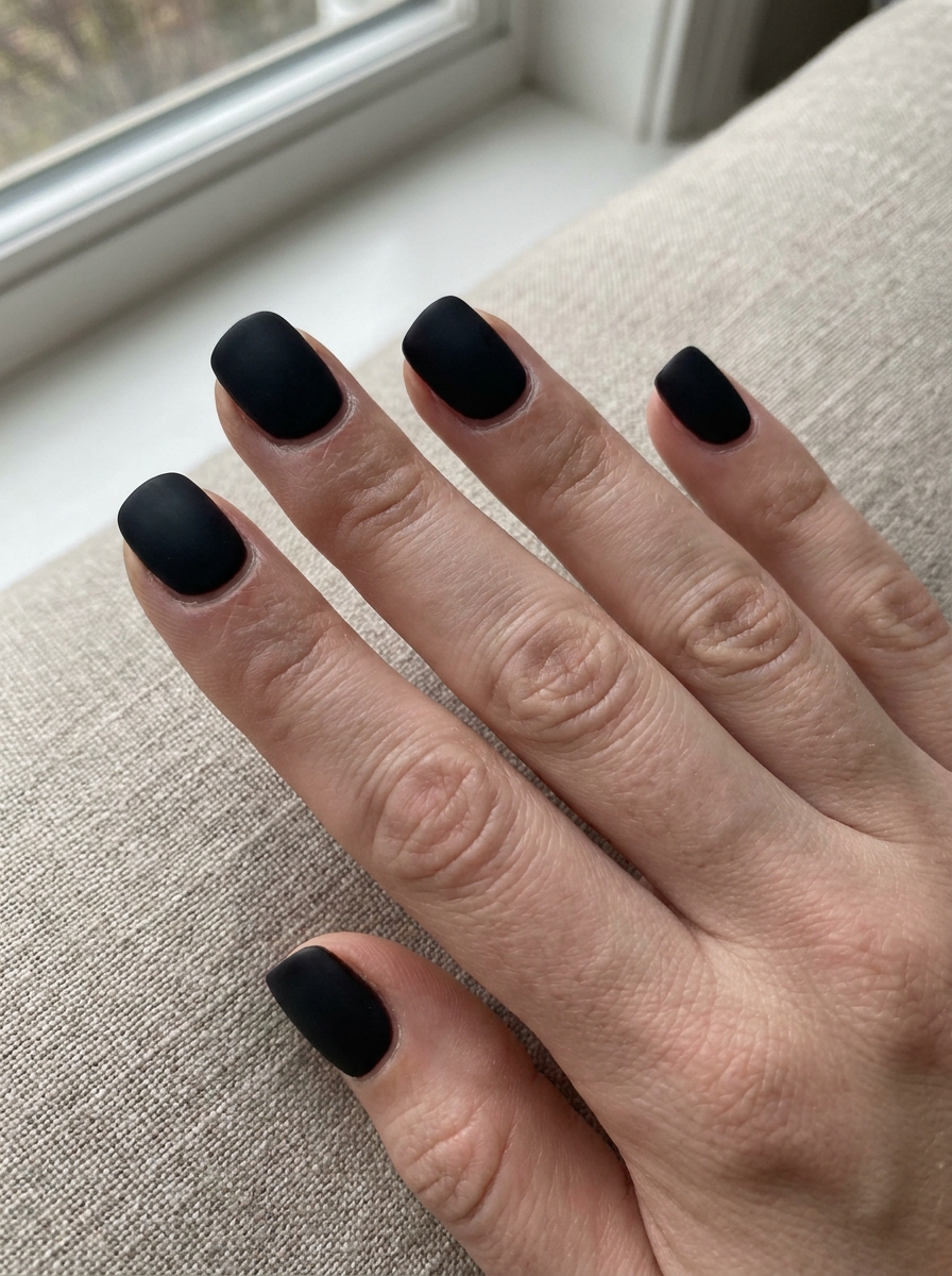 Matte Black Short Nails als Schwarze Nägel Ideen Inspiration 2026